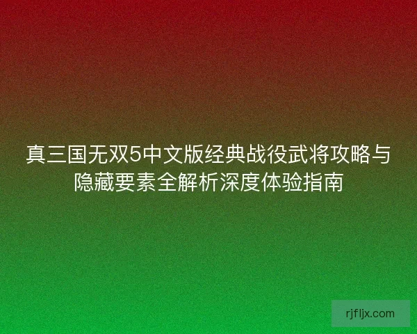真三国无双5中文版经典战役武将攻略与隐藏要素全解析深度体验指南