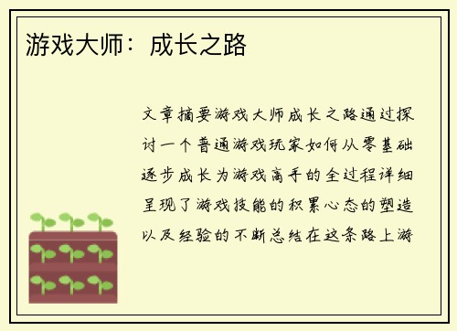 游戏大师：成长之路